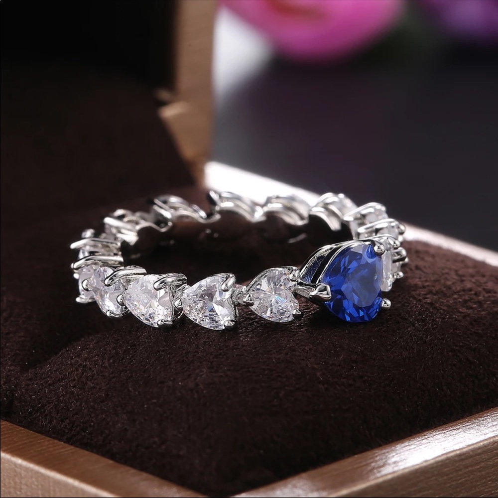Romantic Heart 925 Silver Sapphire Ring New - Picture 5 of 6